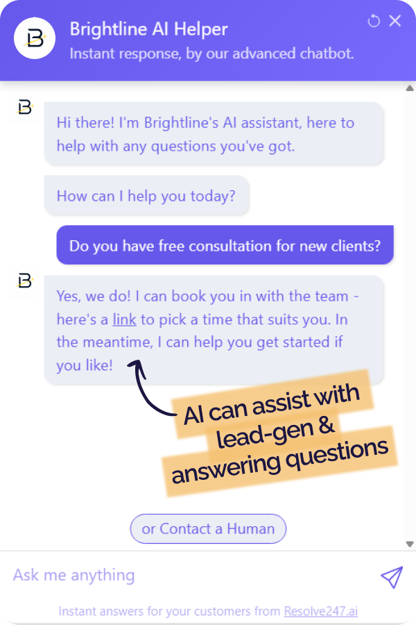 AI chatbot answering a customer question for a business
