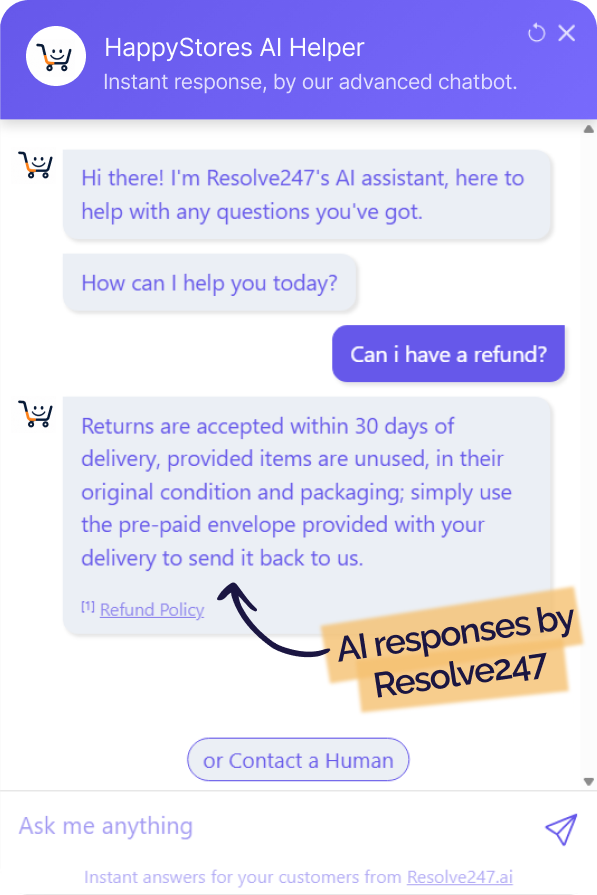 AI chatbot answering an ecommerce returns question