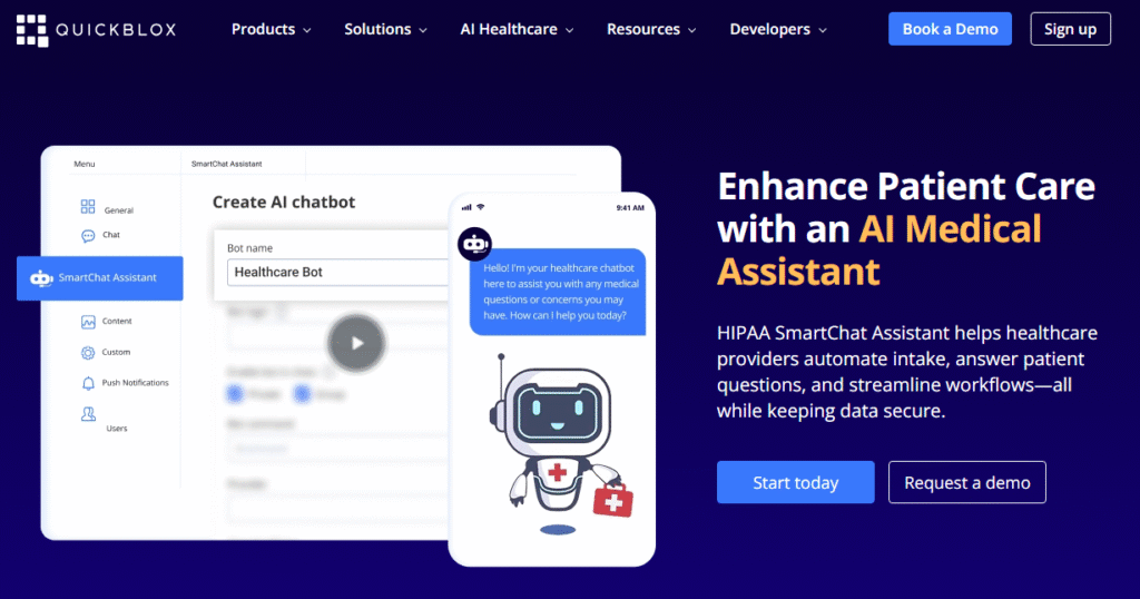 Screenshot of QuickBlox's website for their AI Medical Assistant
