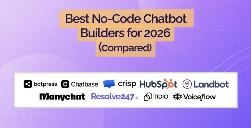 Best No-Code Chatbot Builders 2026 title banner with the nine vendor logos