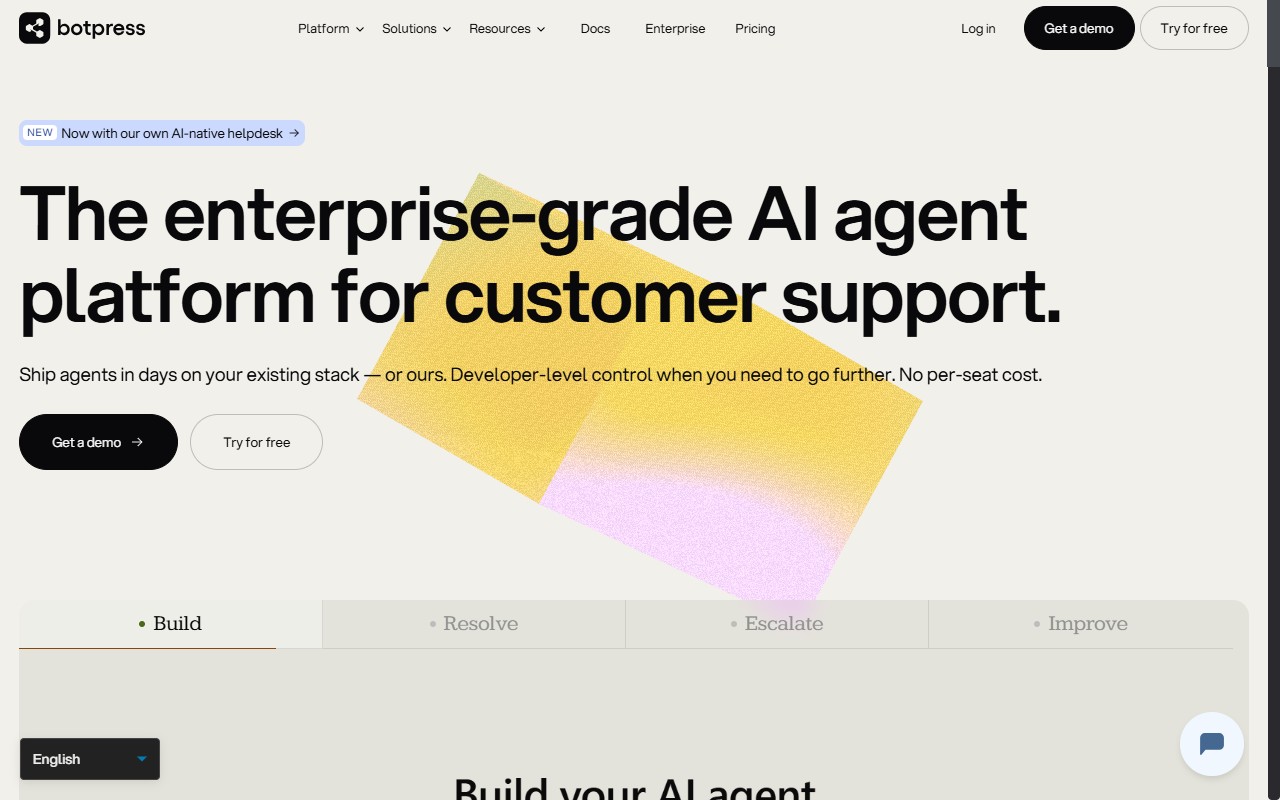 Botpress no-code chatbot builder homepage