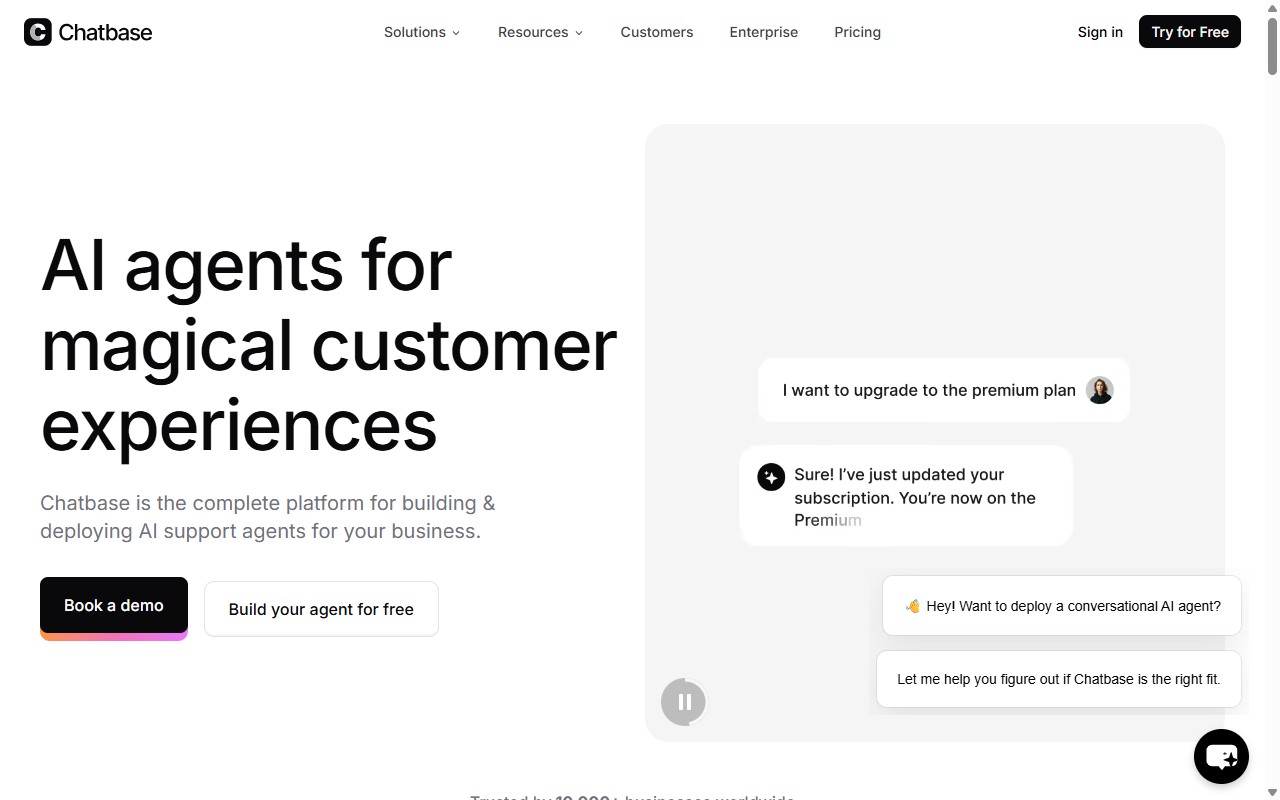 Chatbase AI chatbot builder homepage