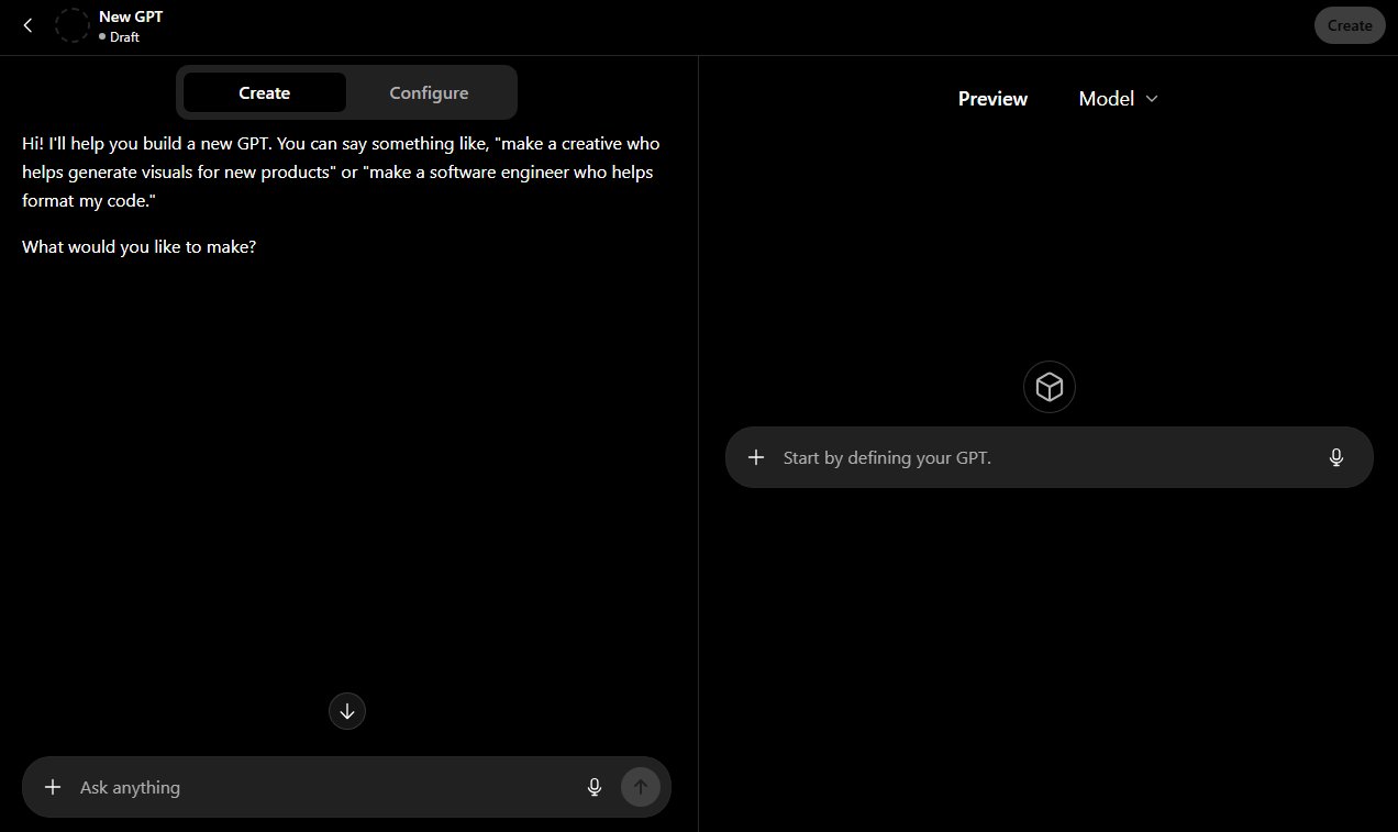 Creating a Custom GPT in ChatGPT - the GPT builder interface with Create and Configure tabs and a live Preview pane