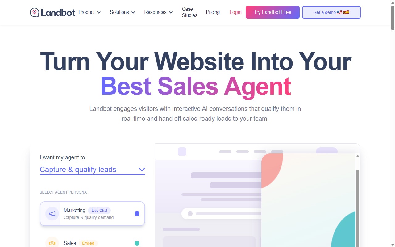 Landbot visual no-code chatbot builder homepage