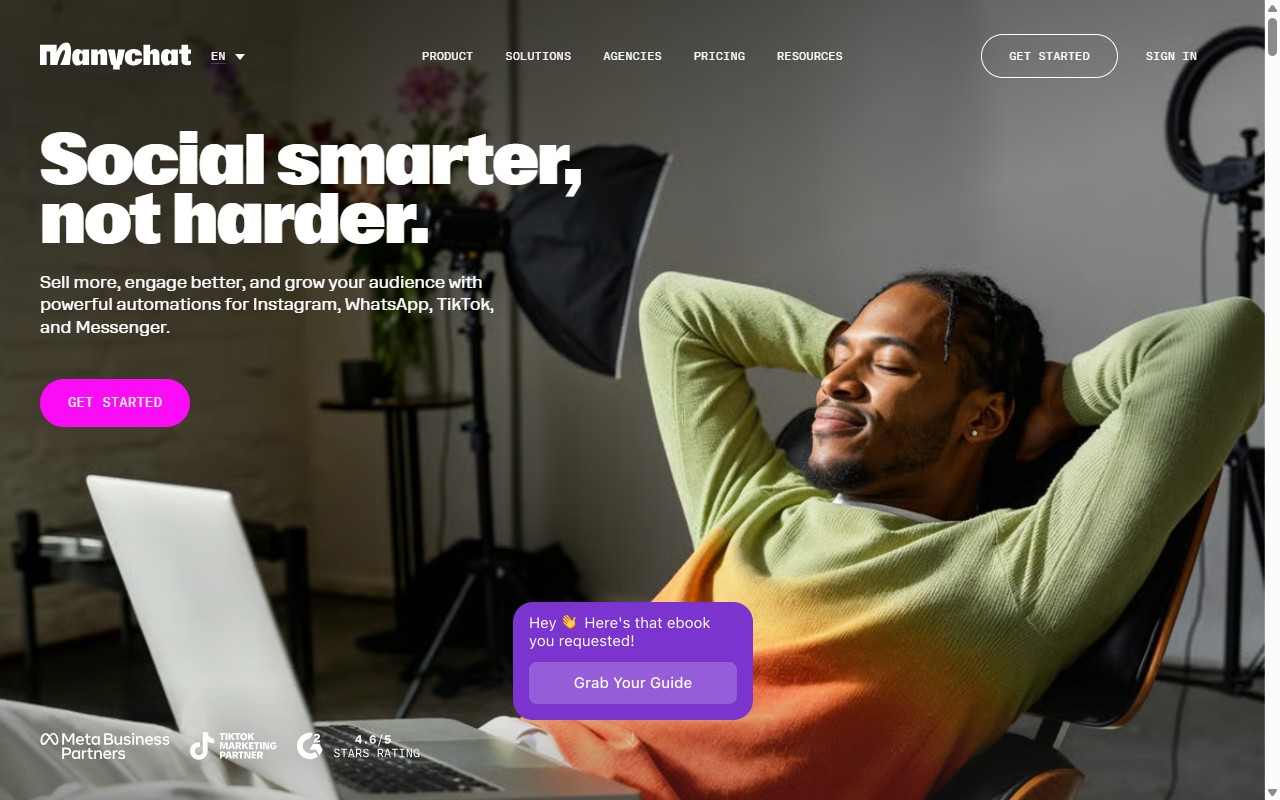 ManyChat social media chatbot builder homepage