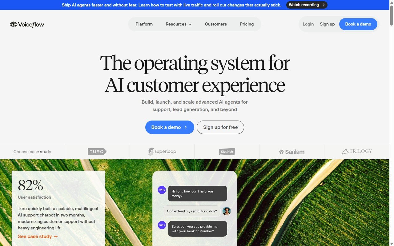 Voiceflow AI agent platform homepage