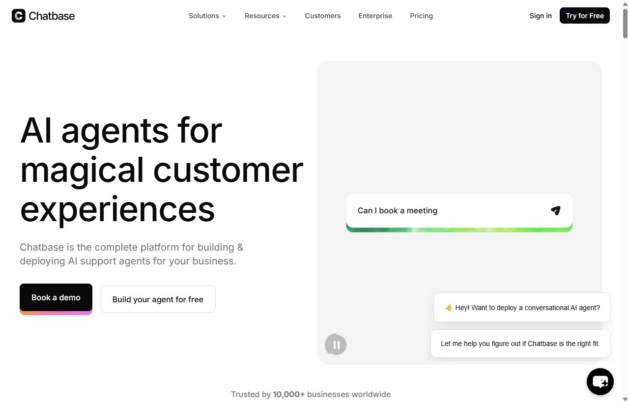 Chatbase AI support agent platform homepage