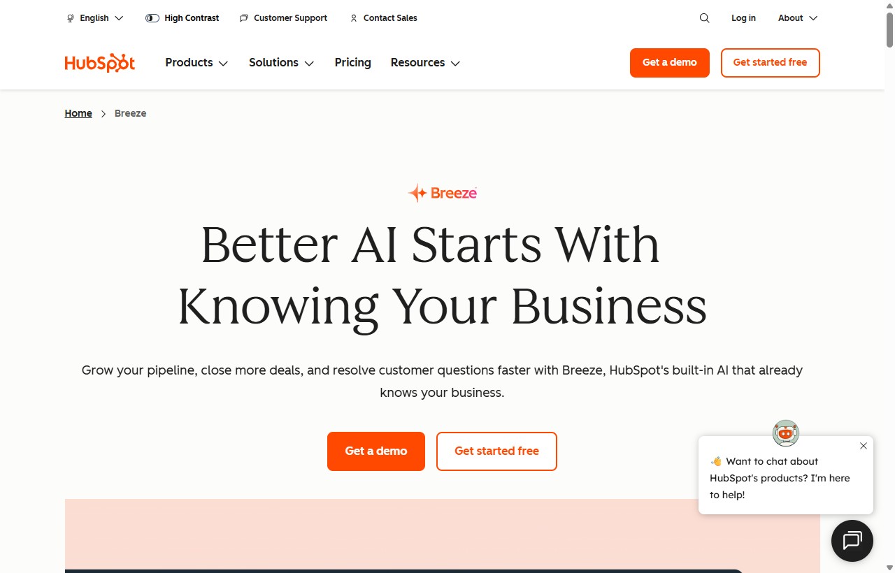 HubSpot Breeze AI product page