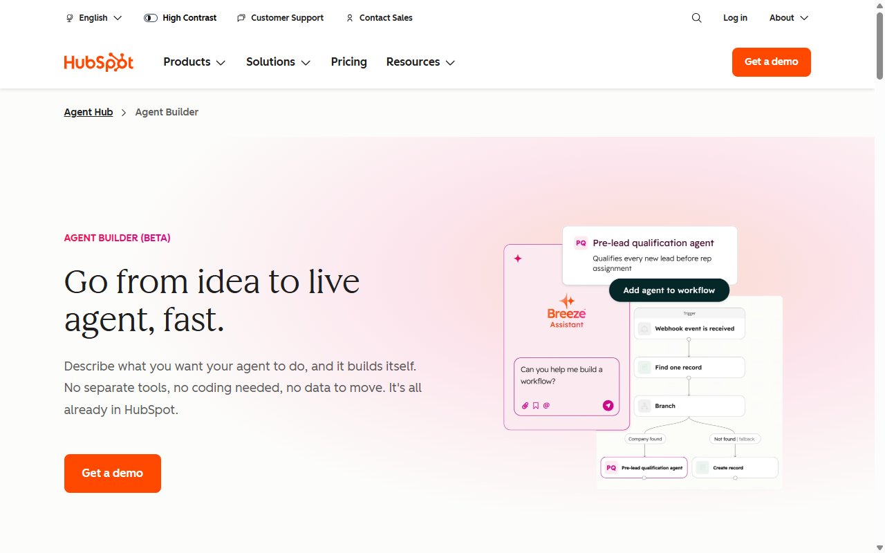 HubSpot's Agent Builder beta page, formerly Breeze Studio