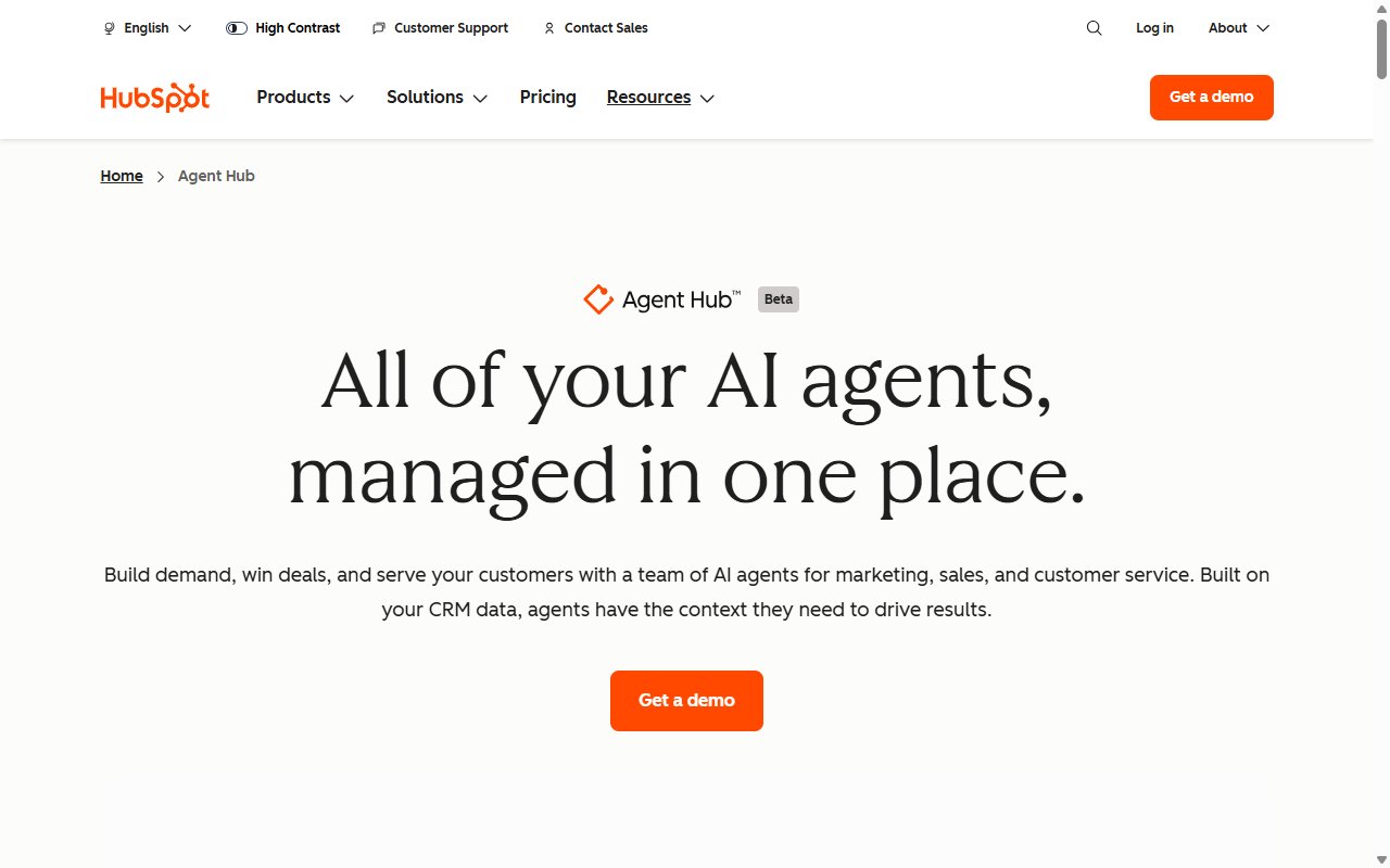 HubSpot's Agent Hub page in beta, the new home of the Breeze AI agents