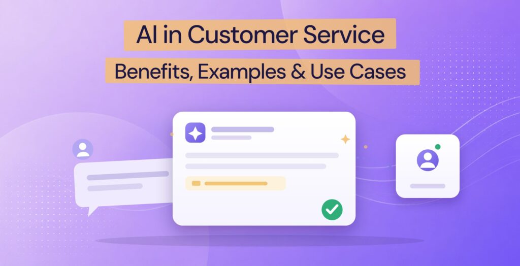 Illustration of AI in customer service: questions arriving by chat, email and voice, the repetitive ones answered instantly a