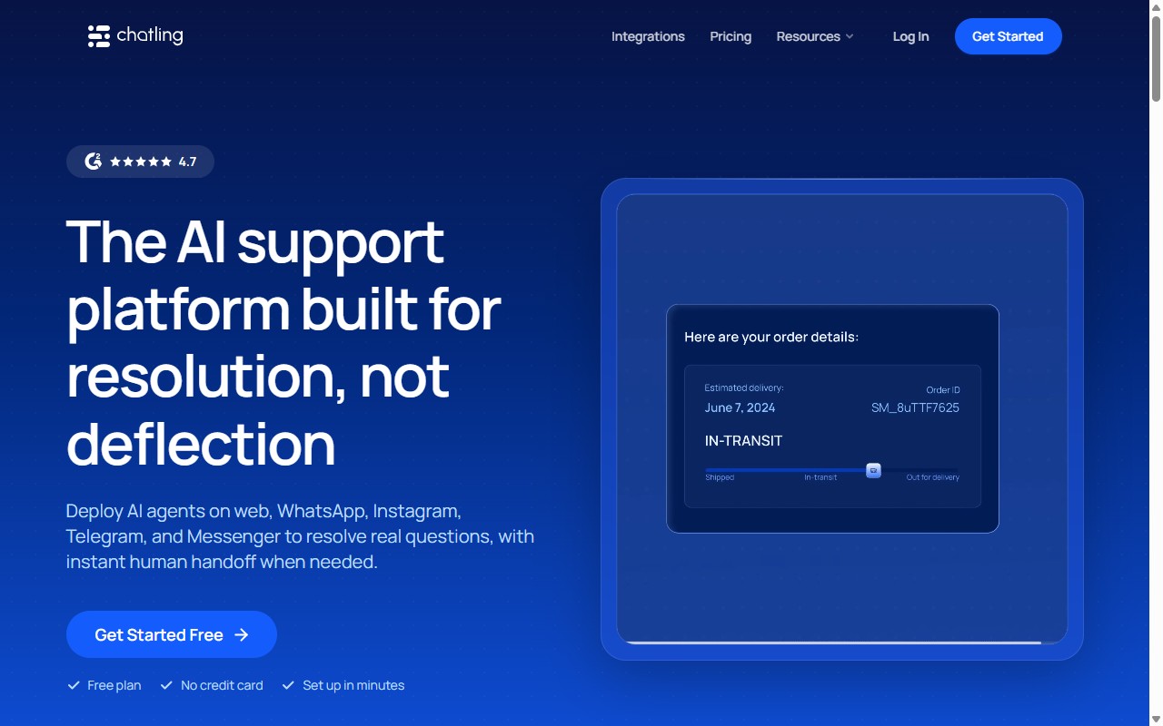 Chatling no-code AI chatbot builder homepage
