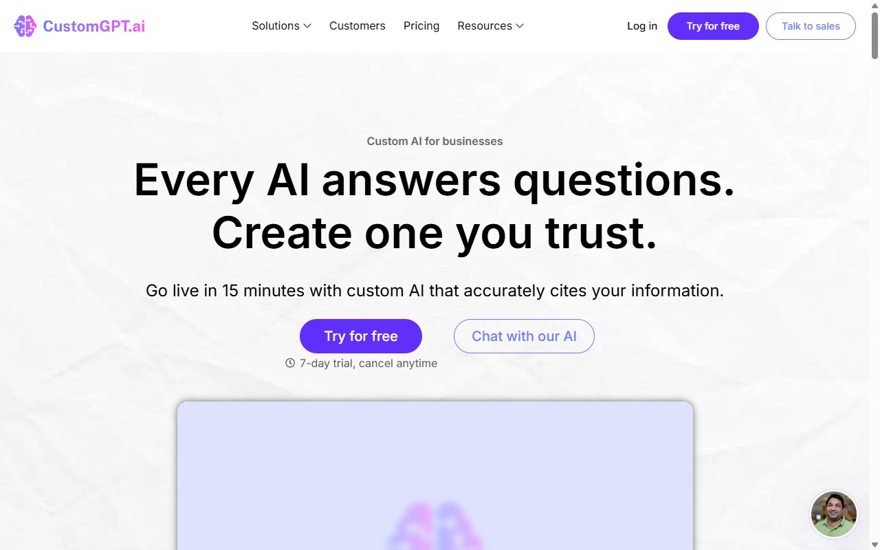 CustomGPT.ai custom AI platform homepage
