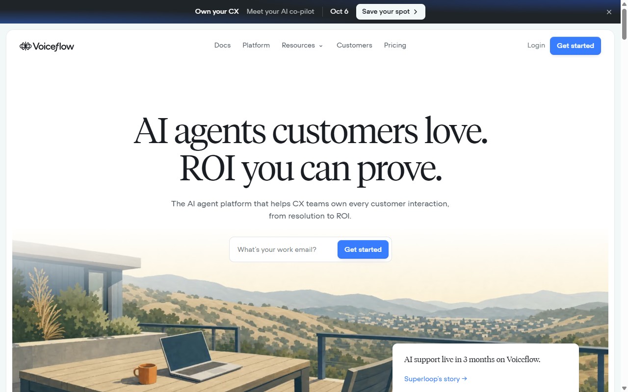 Voiceflow AI agent platform homepage