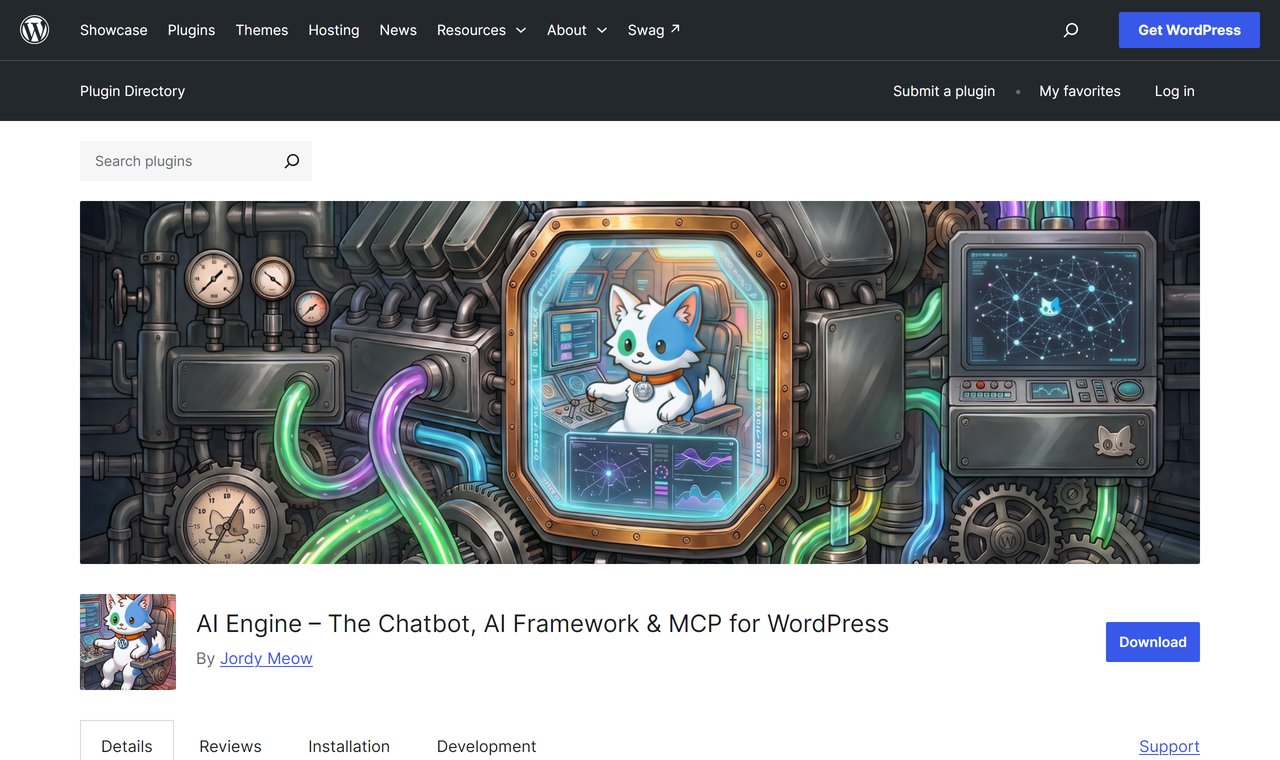 AI Engine, The Chatbot, AI Framework and MCP for WordPress, on the WordPress.org plugin directory