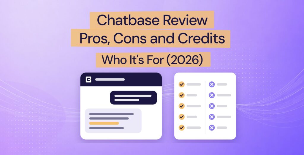 A chat window with Chatbase's icon beside a pros and cons card