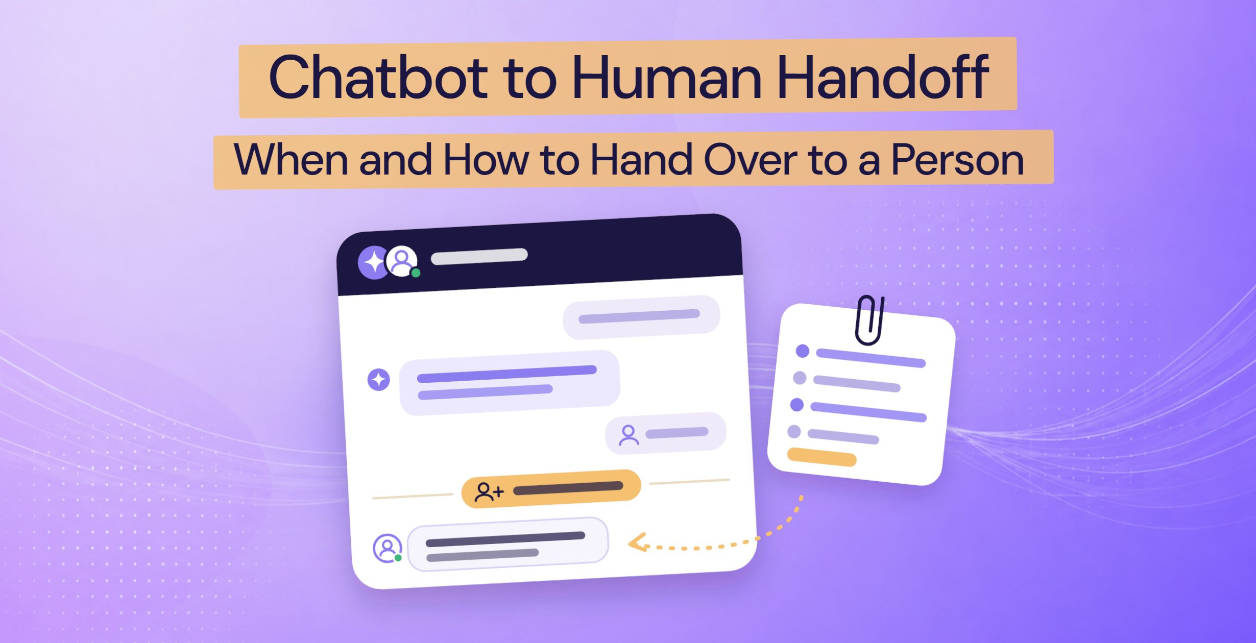 A chat window where a customer asks for a person, a team member joins, and the AI conversation is attached for them